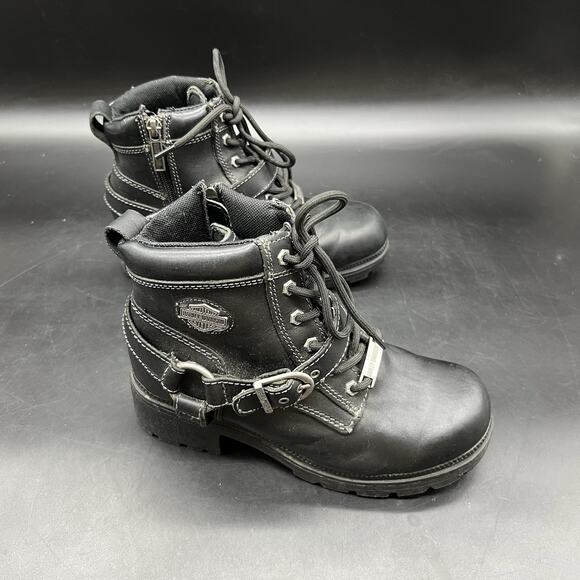 Harley Davidson Womens Size 6M Tegan Lace Up Leather Boots D84424 Black - Picture 1 of 15